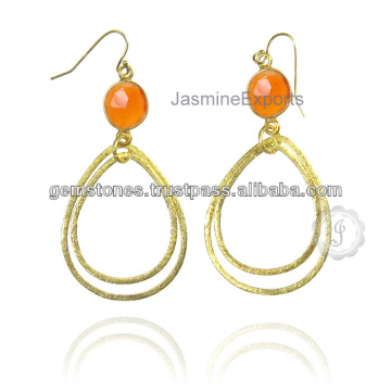 Beautiful and Fashionable Gold Vermeil Chalcedony Silver Drop Earring For Special Day Christmas